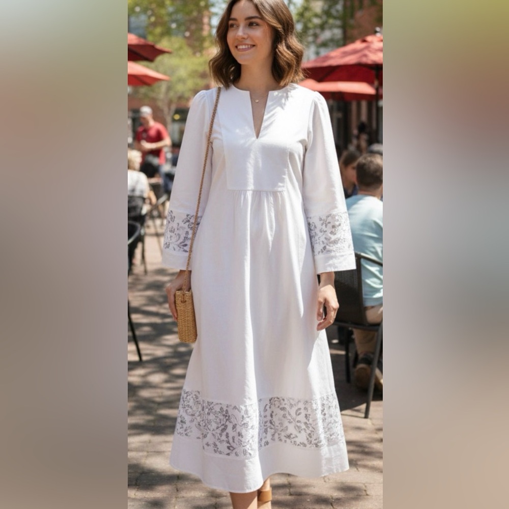 Tuckernuck Dress Womens XS White Adelaide Eyelet Feminine Maxi‎ Minimalist